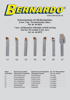 44-3075 Bernardo Drehmeisselsätze Drehmeisselsatz mit HM-Wendeplatten, 8 mm, Satz L