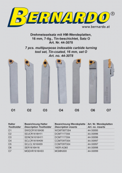 44-3078 Bernardo Drehmeisselsätze Drehmeisselsatz mit HM-Wendeplatten, 16 mm, Satz O