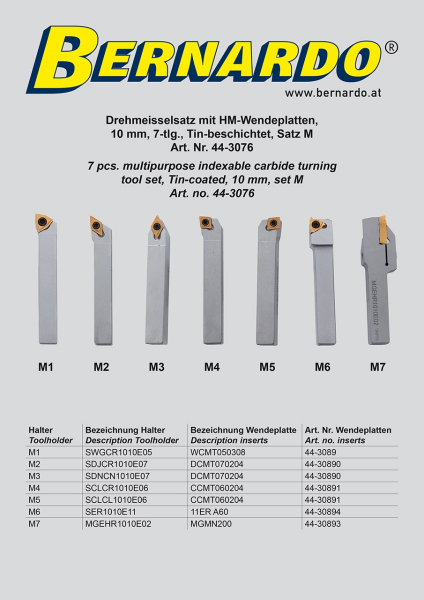 44-3076 Bernardo Drehmeisselsätze Drehmeisselsatz mit HM-Wendeplatten, 10 mm, Satz M